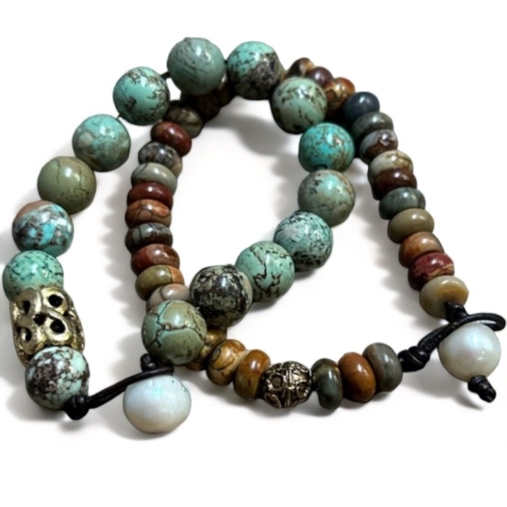 NEW SET (2) Gem Stone | Pearl | Leather Bracelets NEW HANDMADE Handcrafted